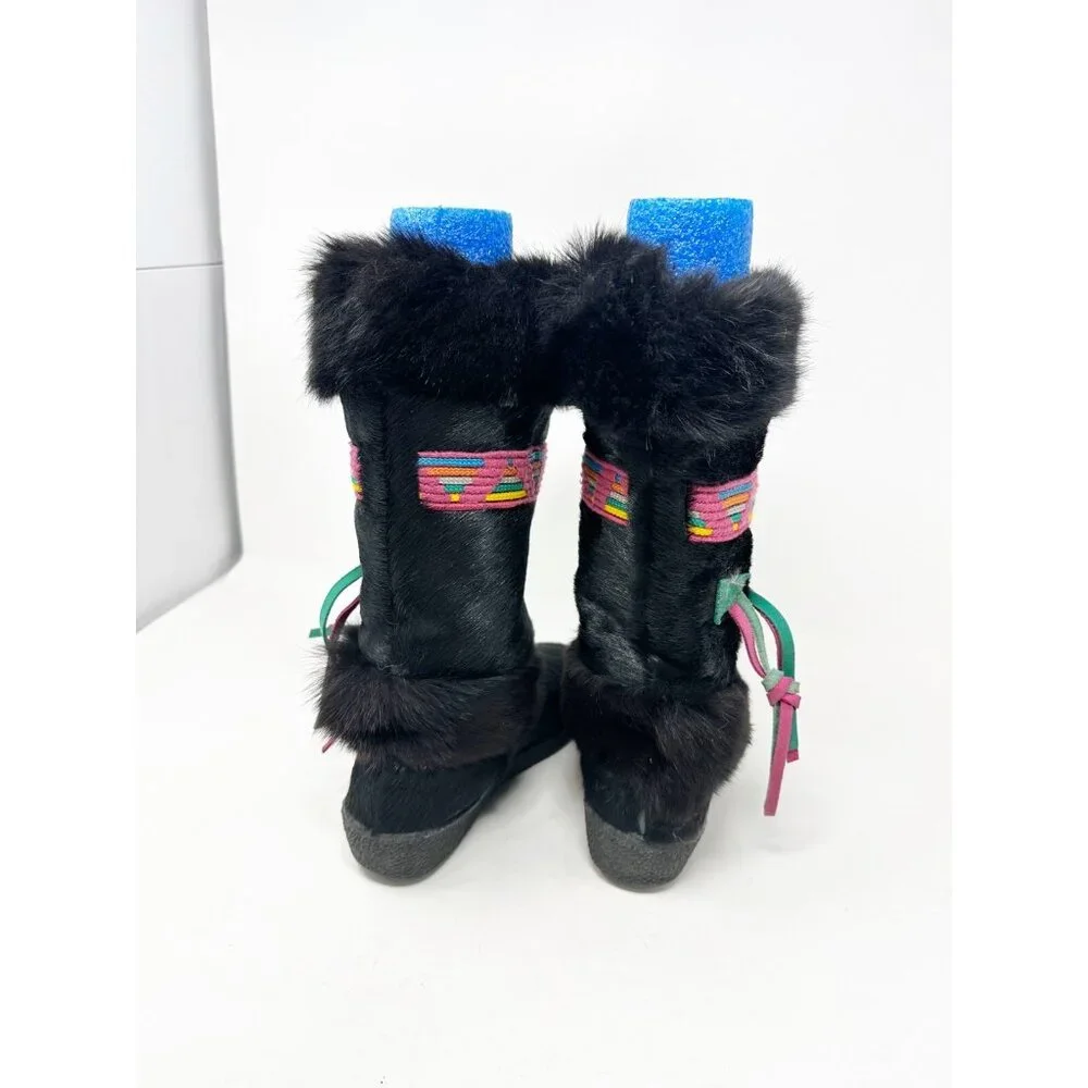 Tecnica Womens Skandia Apres Ski Goat Hair Fur Boots Vintage Italy Black Size 37